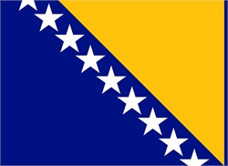 [ai] The flag of Bosnia and Herzegovina featuring a blue field with a diagonal yellow triangle and white stars arranged along the hypotenuse.